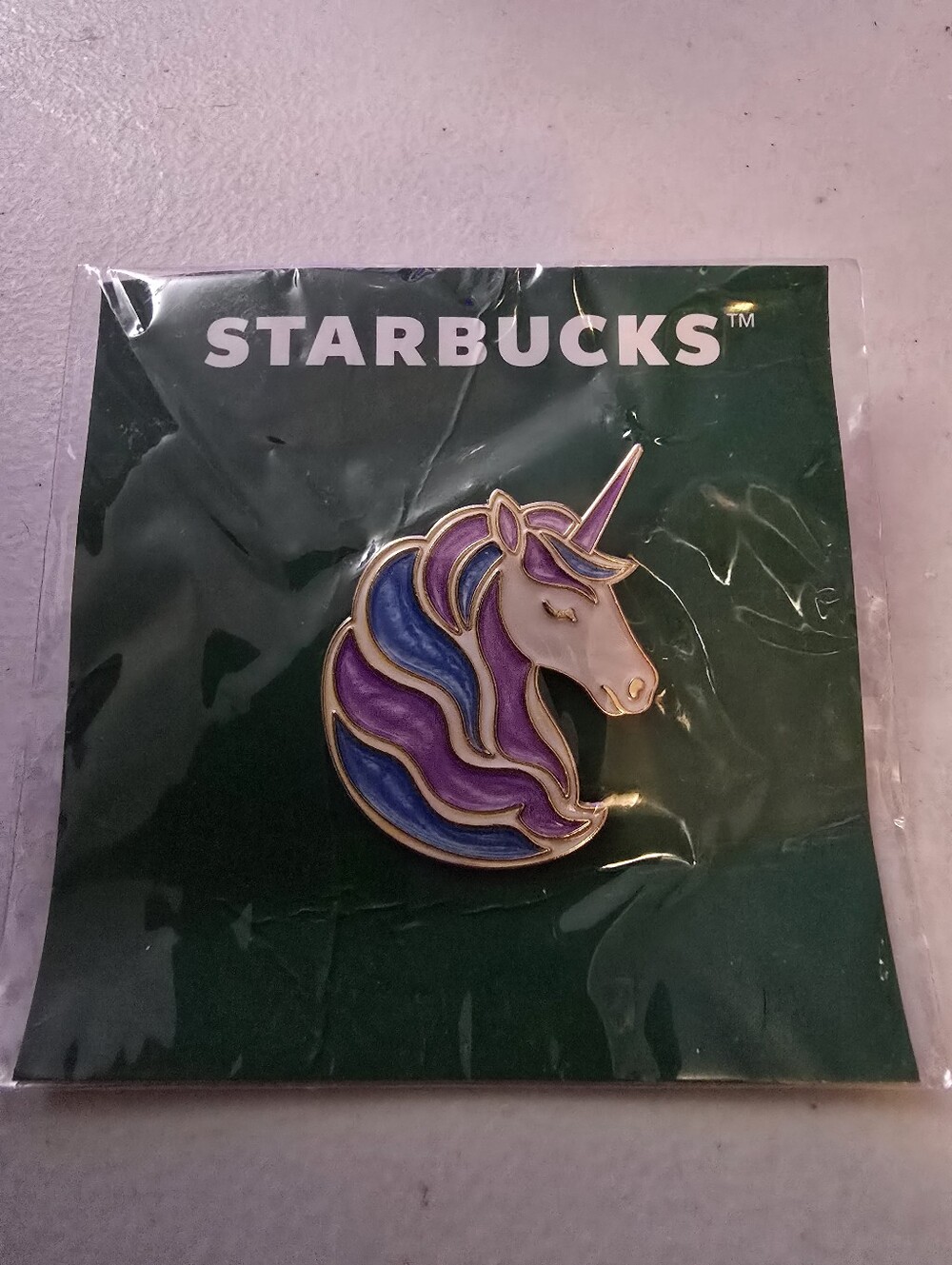Starbucks Unicorn Enamel Pin in Purple, Blue & White with Gold Outline